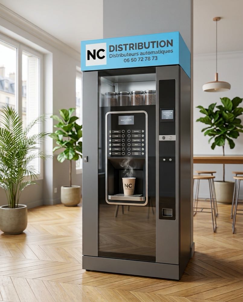 Machine à café NC DISTRIBUTION installée dans une salle de pause de bureau